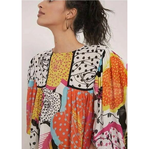 nwt ANTHROPOLOGIE BL-NK LONDON sz M Miranda Peasant Blouse in lavender Motif - Picture 3 of 4